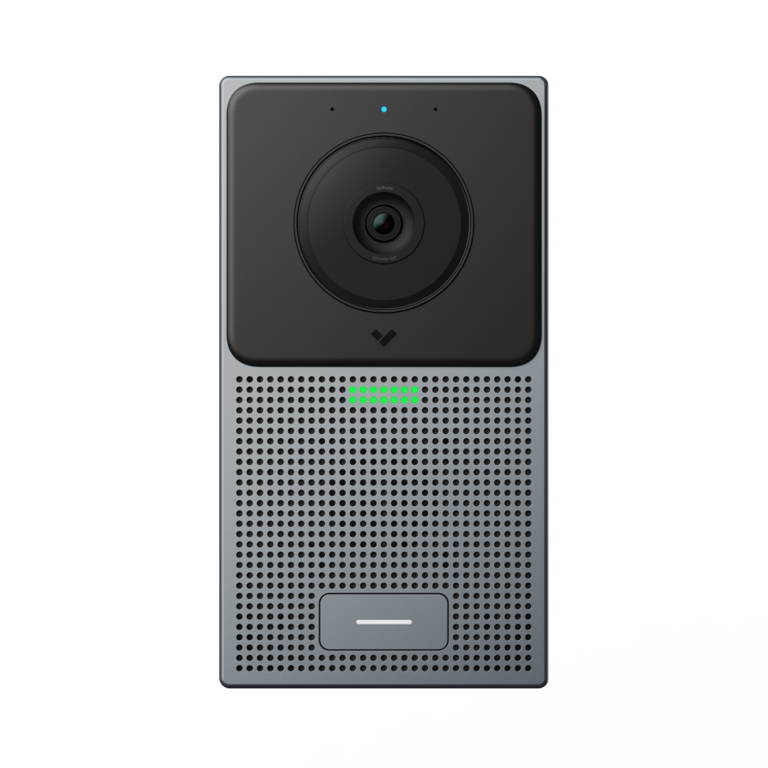 A video doorbell is shown with the camera on.